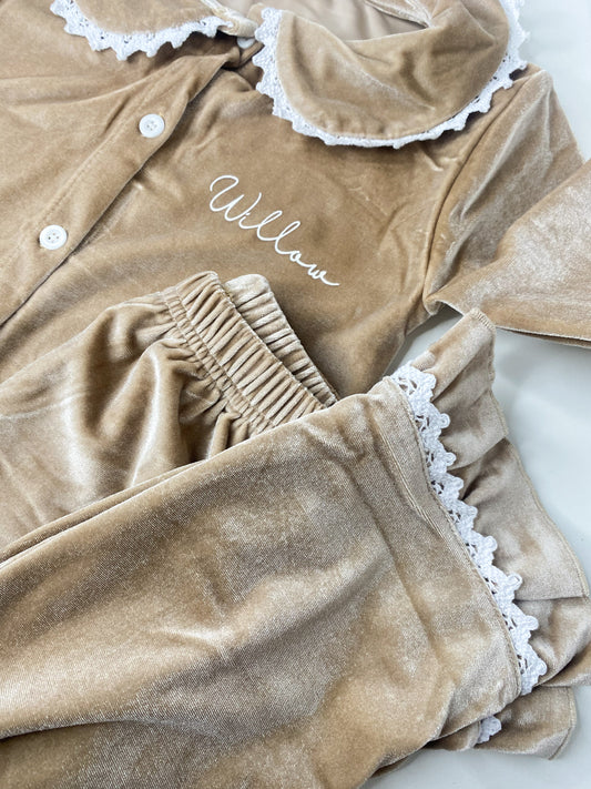 Personalised Beige Velour Pjs