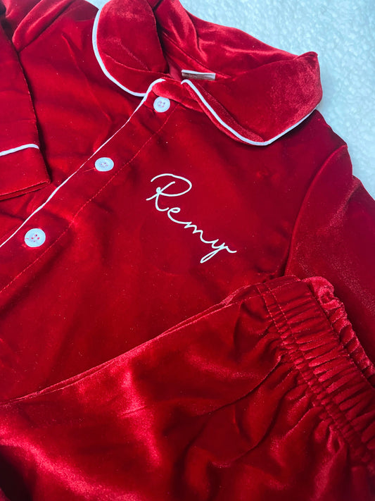 Personalised Red Velour Pjs