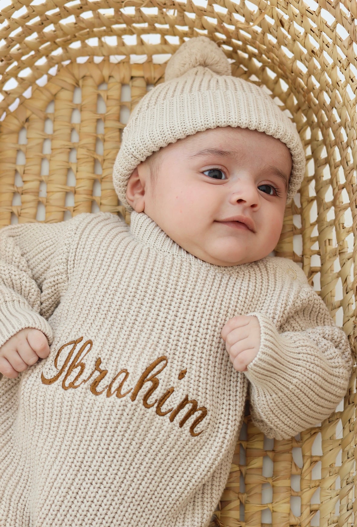 Personalised Knitted Romper, Hat & Booties